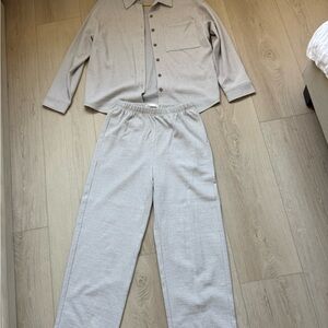 OAK + FORT Light Beige Textured Two-Piece Set